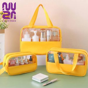 واش بگ نیمه شفاف تک زیپ زرد | Yellow wash bag