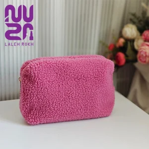 کیف آرایشی پشمالو صورتی سفورا  (جدا شده از ست) |  Sephora pink Sherpa Fuzzy Padded Zippered Cosmetic Makeup Bag Case
